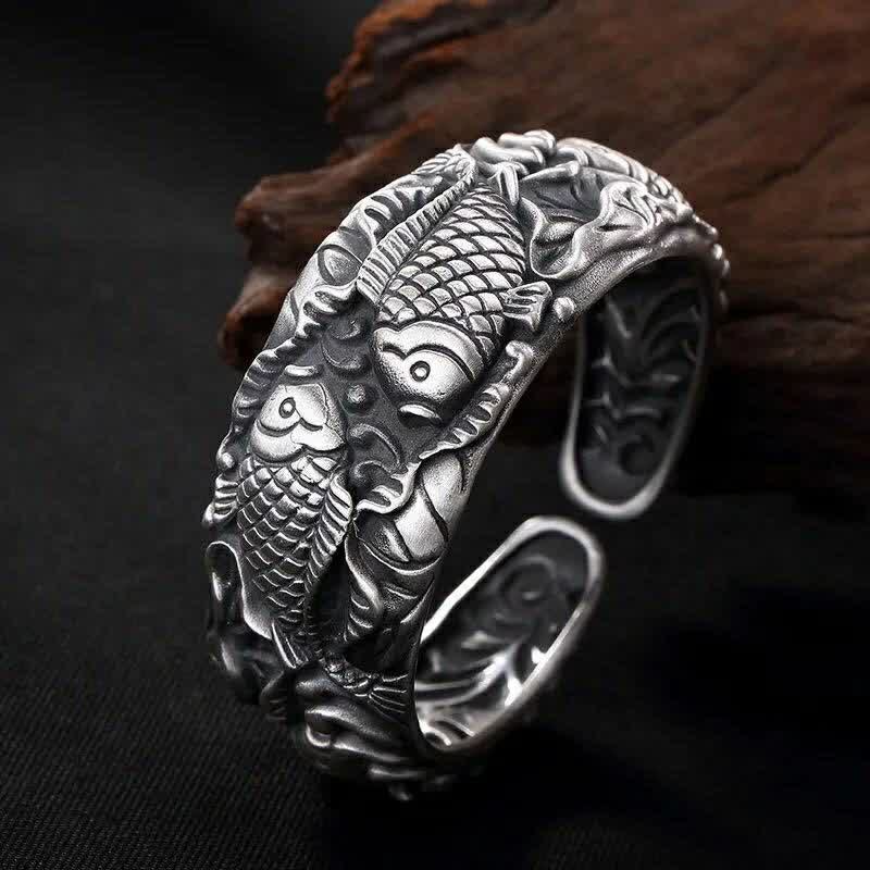 Buddha Stones Buddha Stones Ryba Koi Lotos Szczęście Bogactwo Bransoletka Bangle