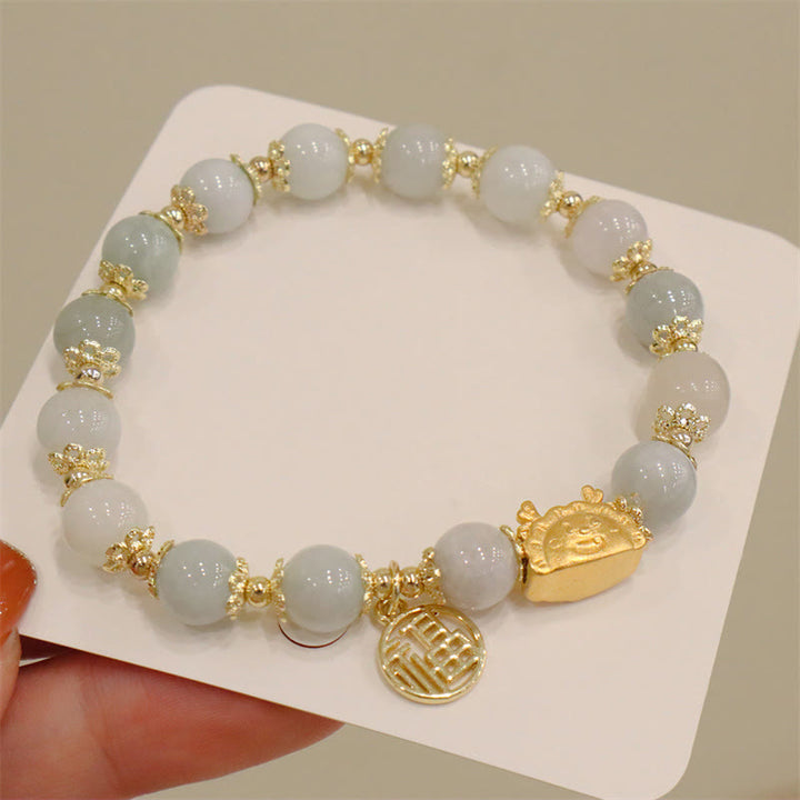 Buddha Stones Rok Smoka Czerwony Agat Kwarc Truskawkowy Czarny Obsydian Jadeit Granat Perła Cynober Pierożek Smok Szczęście Fu Bransoletka - Jadeit (obwód nadgarstka 14-19 cm) - image 18