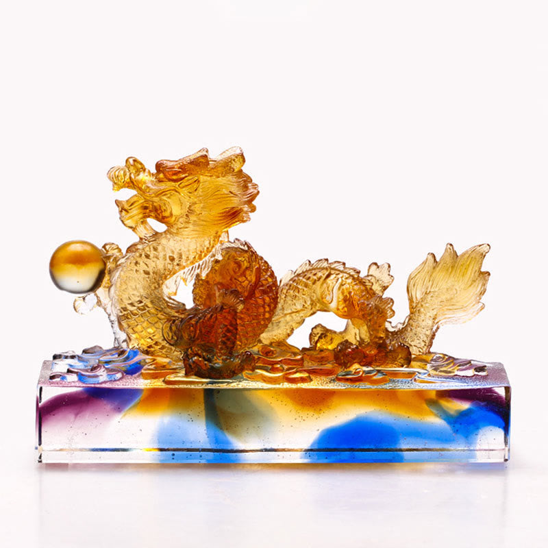 Buddha Stones Ręcznie robione Wielokolorowy Smok Liuli Kryształowe Dzieło Sztuki Ochrona Dekoracja Domu i Biura
