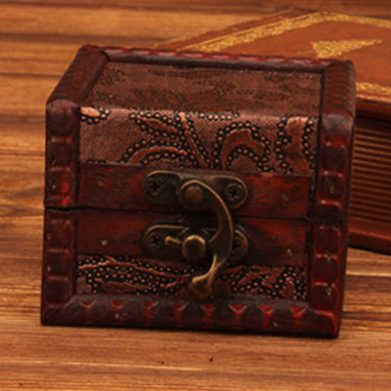 Buddha Stones Retro Małe Kwadratowe Drewniane Pudełko Na Biżuterię Kwiat Lotosu Trawa Winogrono Miedziana Moneta Żonkil Pudełko Do Przechowywania Biżuterii