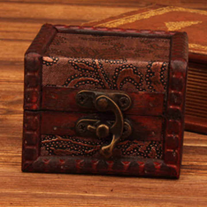 Buddha Stones Retro Małe Kwadratowe Drewniane Pudełko Na Biżuterię Kwiat Lotosu Trawa Winogrono Miedziana Moneta Żonkil Pudełko Do Przechowywania Biżuterii