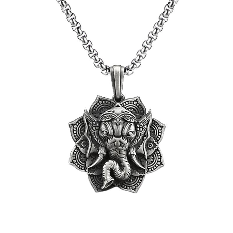Buddha Stones Czysta Cyna Ganesh Ganpati Ochrona Słonia Amulet Naszyjnik Wisiorek - Wisiorek Ganesh i łańcuszek - image 4
