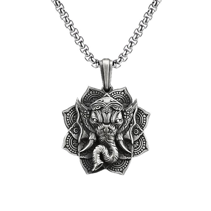 Buddha Stones Czysta Cyna Ganesh Ganpati Ochrona Słonia Amulet Naszyjnik Wisiorek - Wisiorek Ganesh i łańcuszek - image 4