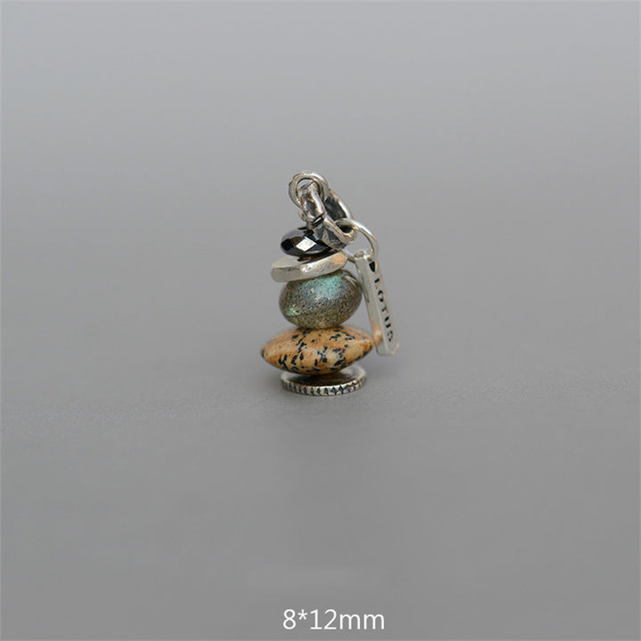 Buddha Stones Zen Cairn Labradorite Różne Kryształy Spokojny Wisiorek Naszyjnik - Wisiorek z hematytu, labradorytu i kamienia krajobrazowego 8*12mm - image 12