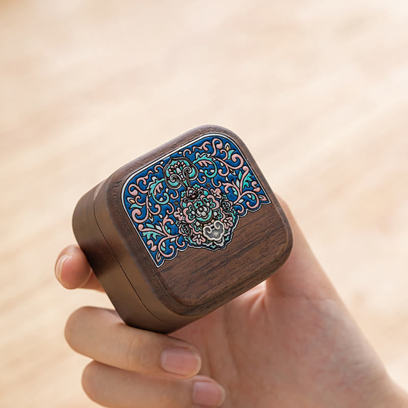 Retro ręcznie robione czarne orzechowe drewniane pudełko do przechowywania biżuterii z pierścionkiem