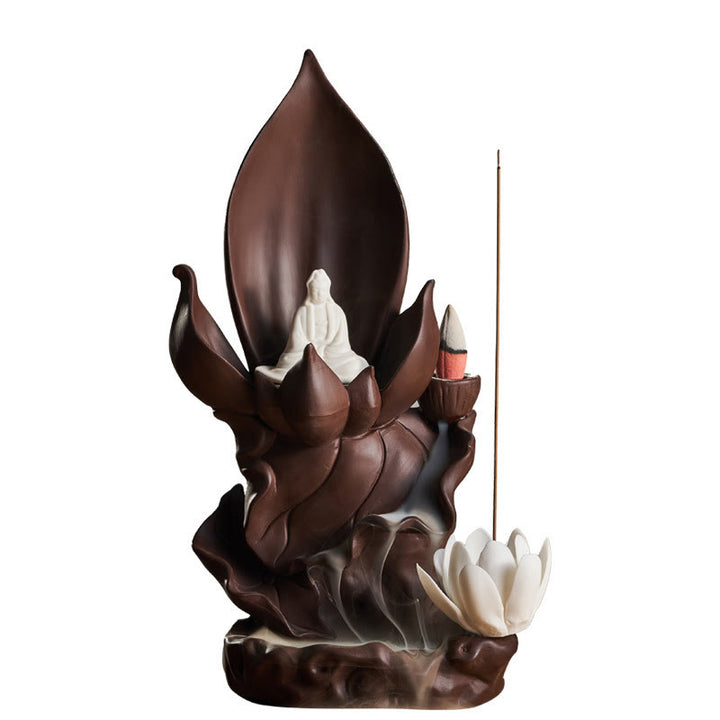 Buddha Stones Lotos Budda Awalokiteśwara Oświecenie Fioletowa Glina Kadzielnica Dekoracja