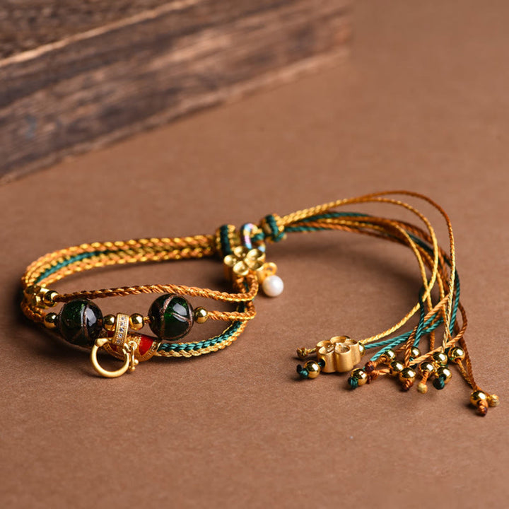 Buddha Stones Tybetańskie Ręcznie Robione Liny Liuli Szklane Koraliki Pleciona Wielowarstwowa Bransoletka Uzdrawiająca