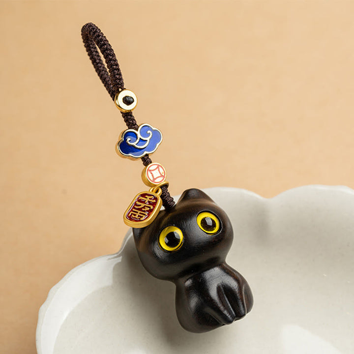 Buddha Stones Mały liść Czerwony sandałowiec Drewno hebanowe Szczęśliwy kot Ochrona Brelok Telefon Wiszący Dekoracja - image 10