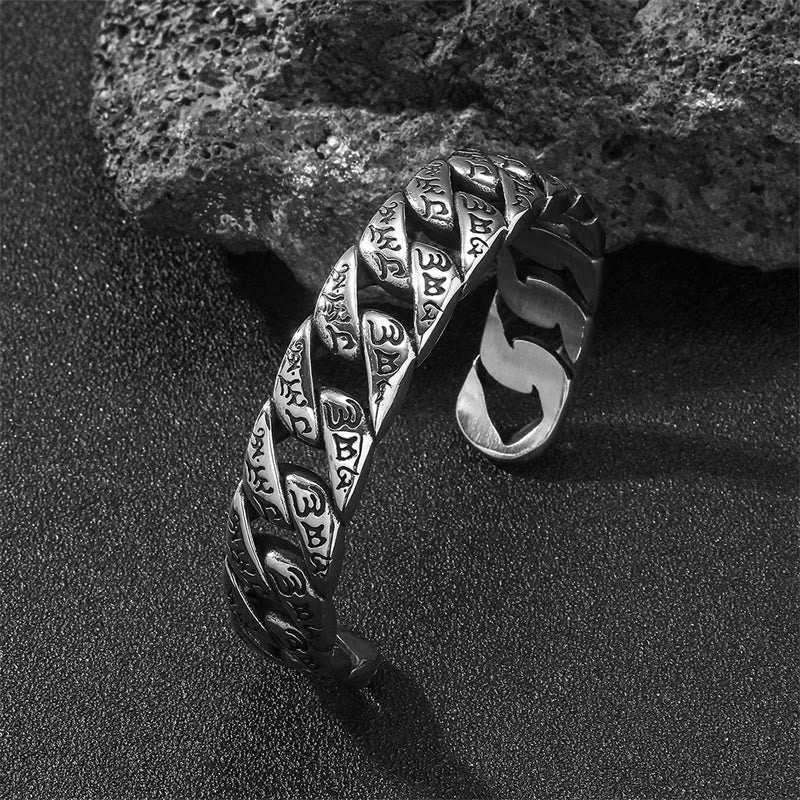 Buddha Stones Tybetańskie Om Mani Padme Hum Mantra Bransoletka ze stali tytanowej Peace Cuf