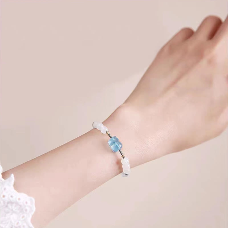 Buddha Stones Naturalny Akwamaryn PiXiu Hetian Biały Jade Bransoletka Lecznicza
