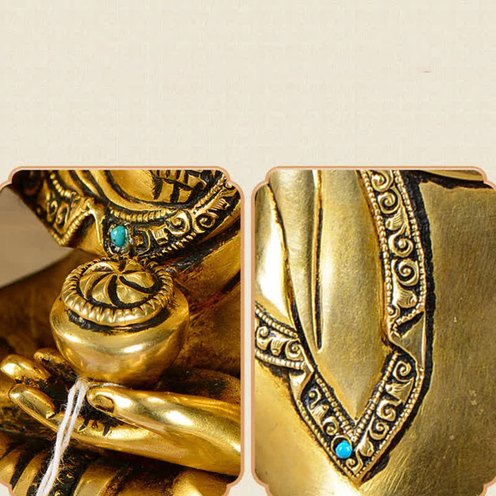 Dekoracja miedzianej figurki Buddy Siakjamuniego Współczucia