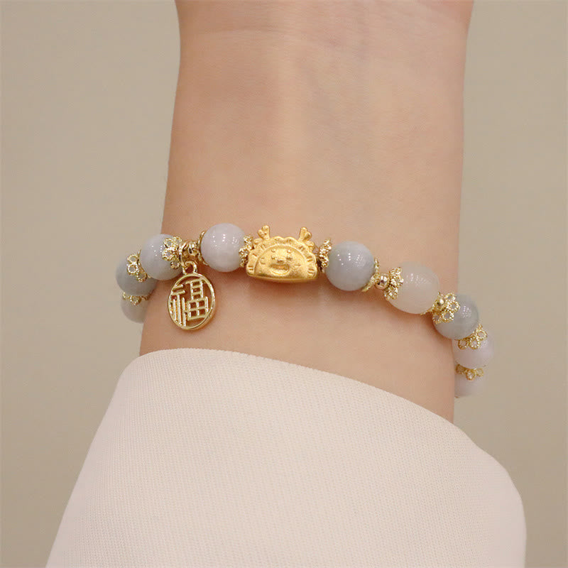 Buddha Stones Rok Smoka Czerwony Agat Kwarc Truskawkowy Czarny Obsydian Jadeit Granat Perła Cynober Pierożek Smok Szczęście Fu Bransoletka - image 22