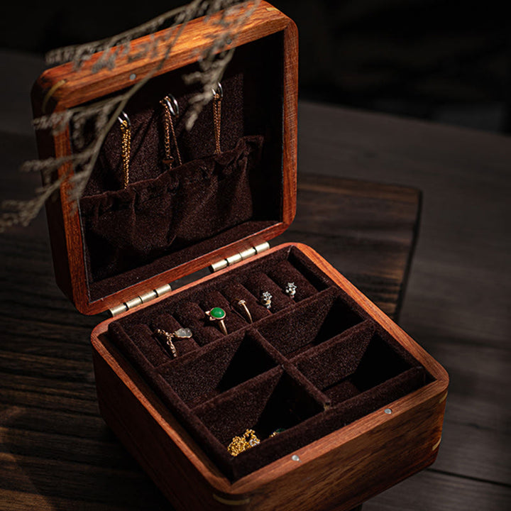 Antyczne pudełko do przechowywania biżuterii z liści kwiatów wykonane ręcznie z palisandru, drewniane pudełko na prezenty