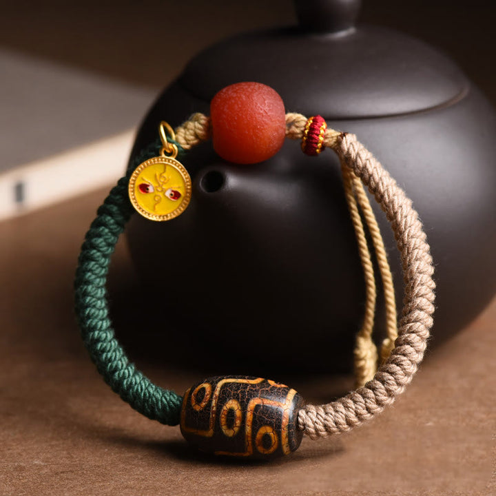 Buddha Stones ręcznie robione tybetańskie dziewięciooczne koraliki Dzi bransoletka z sznurka bogactwa