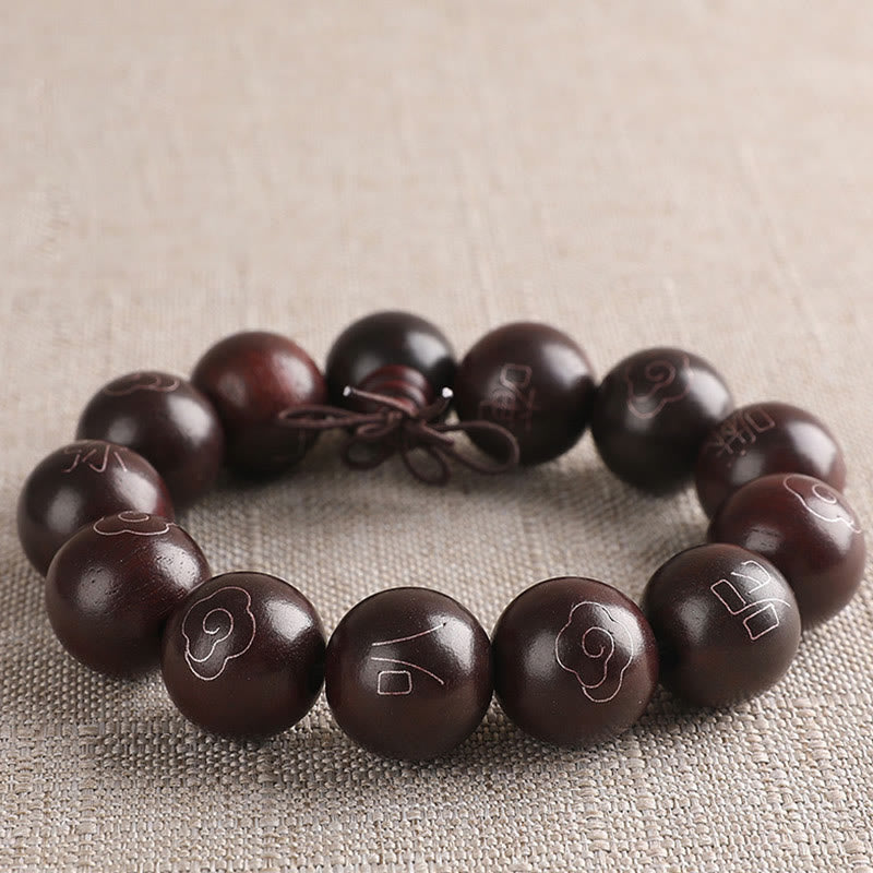 Buddha Stones 925 Srebro Inkrustowane Małymi Liśćmi Czerwonego Sandału Om Mani Padme Hum Charakter Pomyślne Chmury Bransoletka Ochronna