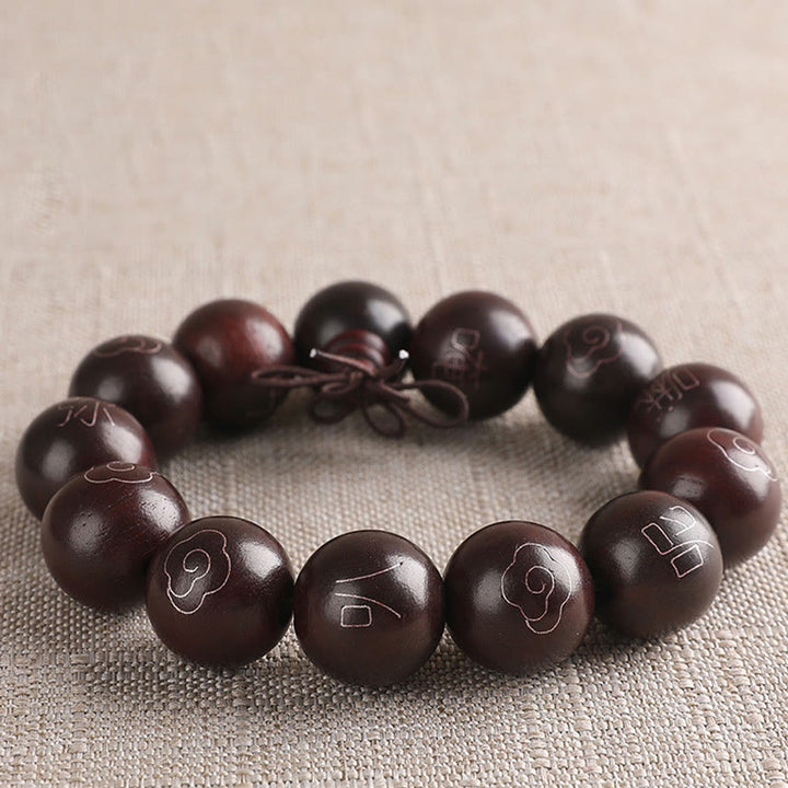 Buddha Stones 925 Srebro Inkrustowane Małymi Liśćmi Czerwonego Sandału Om Mani Padme Hum Charakter Pomyślne Chmury Bransoletka Ochronna