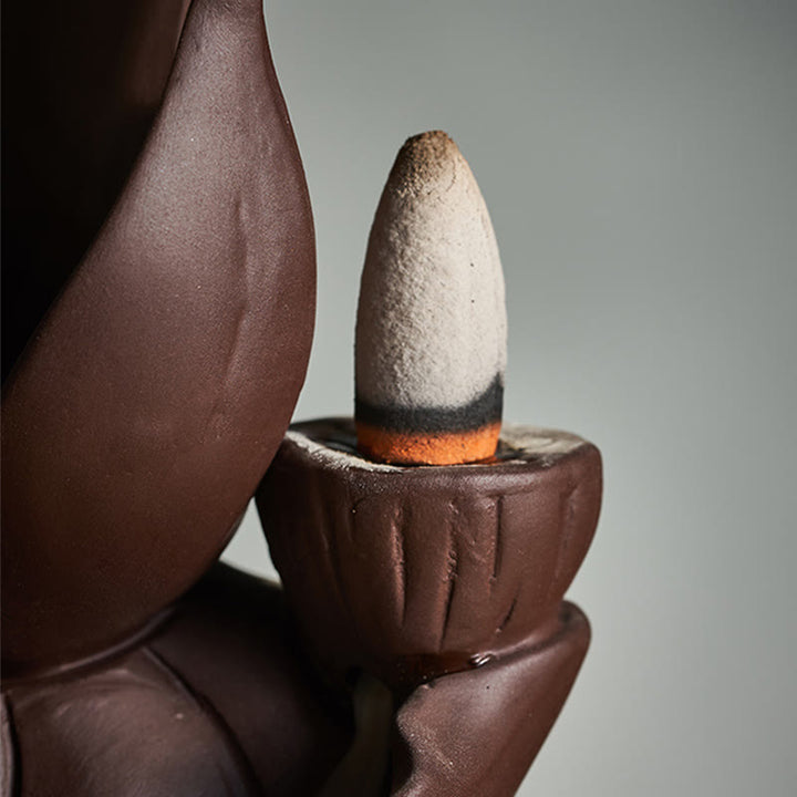 Buddha Stones Lotos Budda Awalokiteśwara Oświecenie Fioletowa Glina Kadzielnica Dekoracja