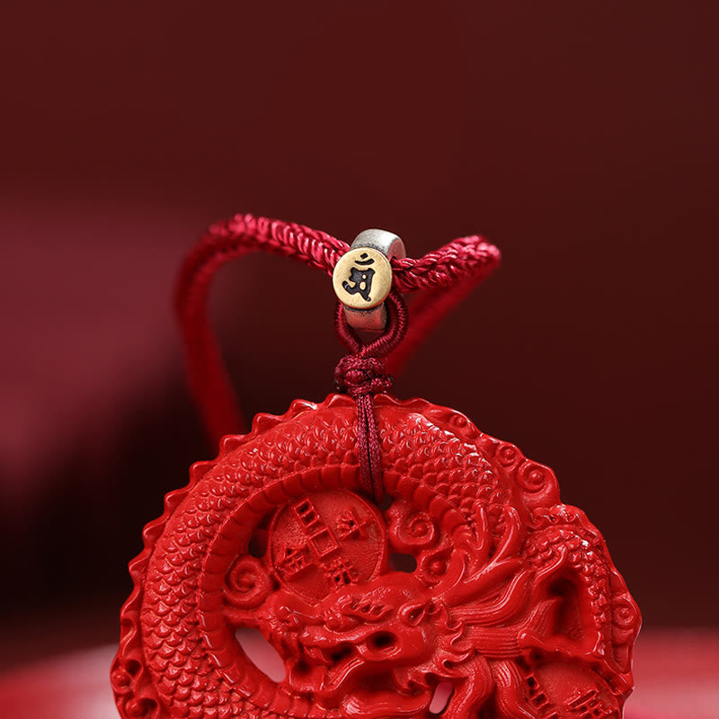 Buddha Stones Rok Smoka 925 Srebro Sterling Naturalny Cynober Miedziana Moneta Naszyjnik Szczęścia Wisiorek