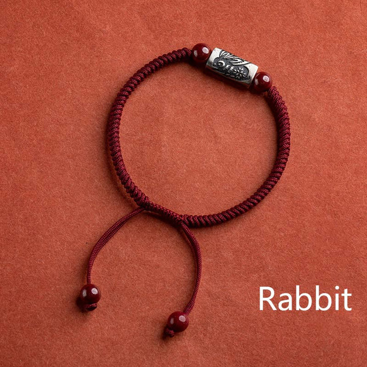 Bransoletka z Buddha Stones 925 srebro 12 chińskich znaków zodiaku z cynobrem