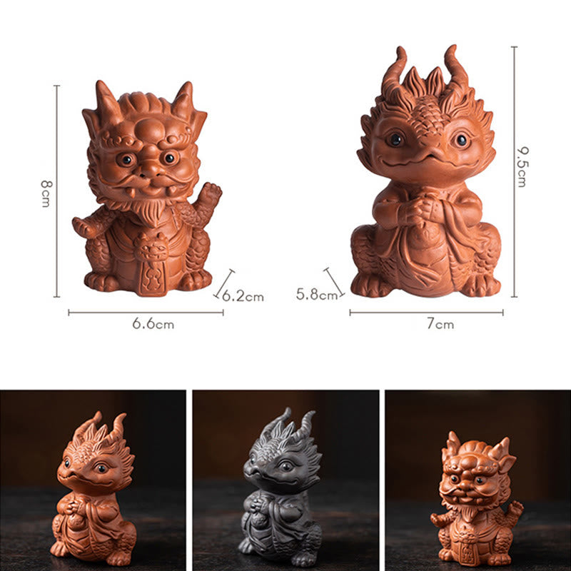 Buddha Stones Szczęście Smok Bogactwo Herbata Zwierzę Fioletowa Glina Figurka Dekoracja