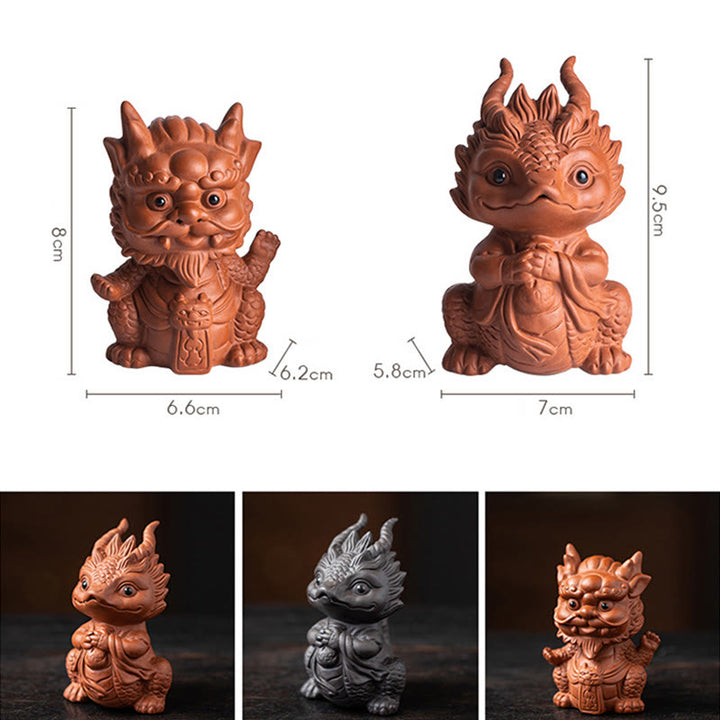 Buddha Stones Szczęście Smok Bogactwo Herbata Zwierzę Fioletowa Glina Figurka Dekoracja