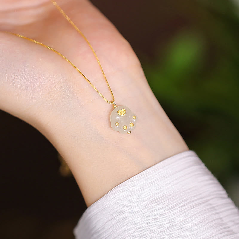 Buddha Stones 925 Srebro Sterling Naturalny Hetian Jade Cyan Jade Szczęście Śmiejący się Budda Motyl Naszyjnik Wisiorek - Pazur kota z jadeitu Hetian - image 19