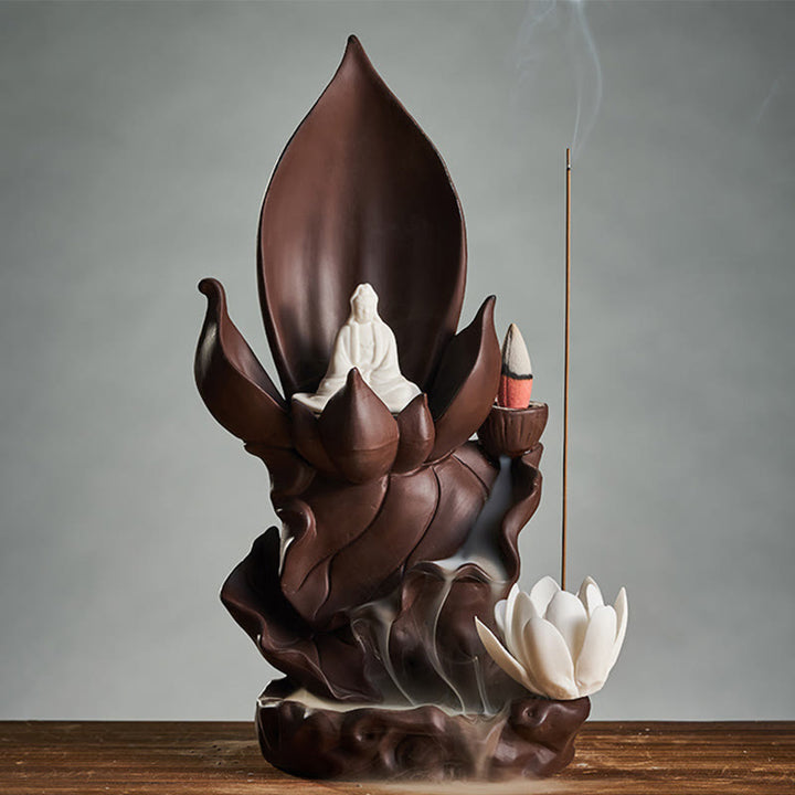 Buddha Stones Lotos Budda Awalokiteśwara Oświecenie Fioletowa Glina Kadzielnica Dekoracja