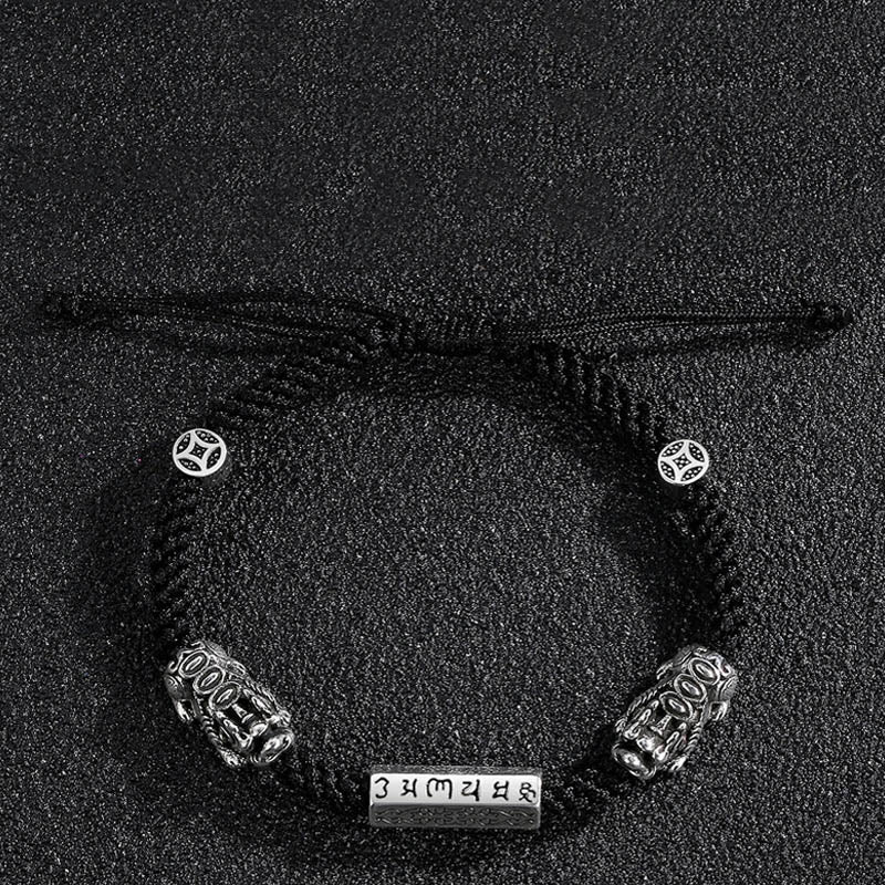 Buddha Stones Podwójna PiXiu Feng Shui Miedziana Moneta Om Mani Padme Hum Bransoletka Sznurkowa - image 5