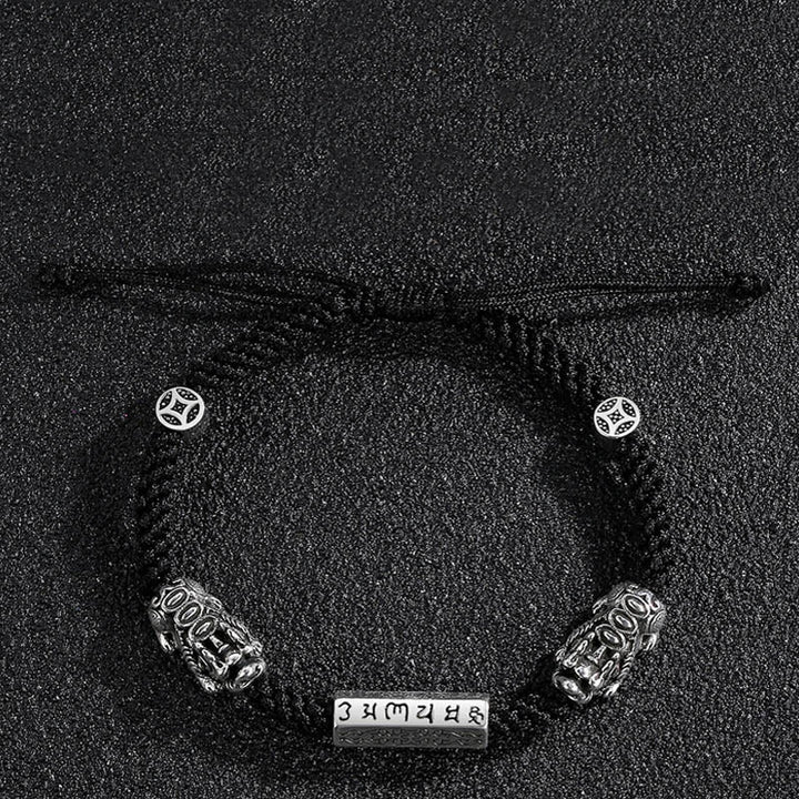 Buddha Stones Podwójna PiXiu Feng Shui Miedziana Moneta Om Mani Padme Hum Bransoletka Sznurkowa - image 5