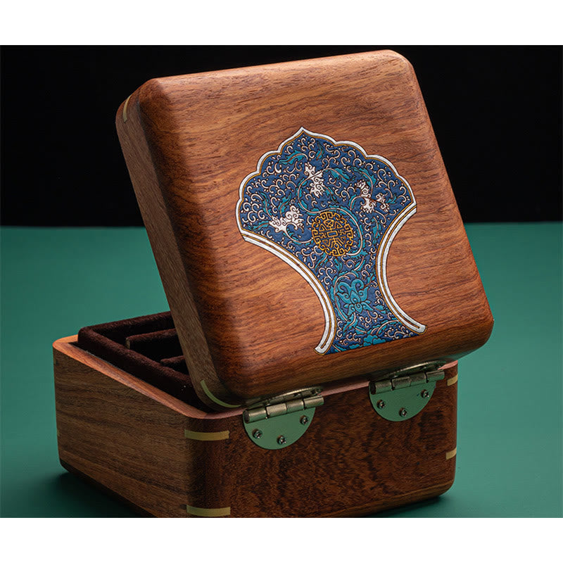 Antyczne pudełko do przechowywania biżuterii z liści kwiatów wykonane ręcznie z palisandru, drewniane pudełko na prezenty