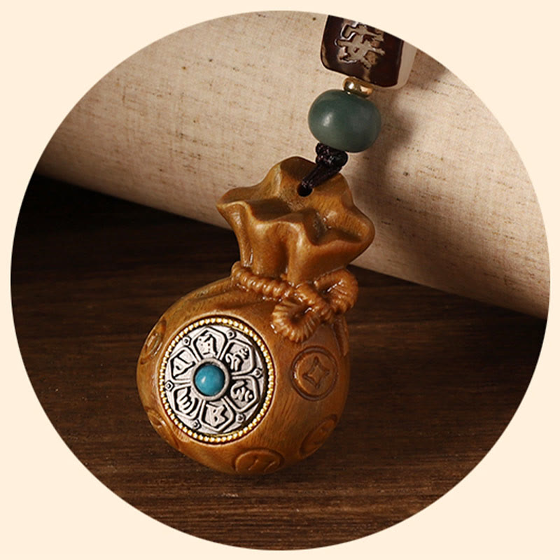 Buddha Stones Mały liść Czerwony sandałowiec Zielony sandałowiec Worek pieniędzy Om Mani Padme Hum Obrotowa ochrona wisząca dekoracja