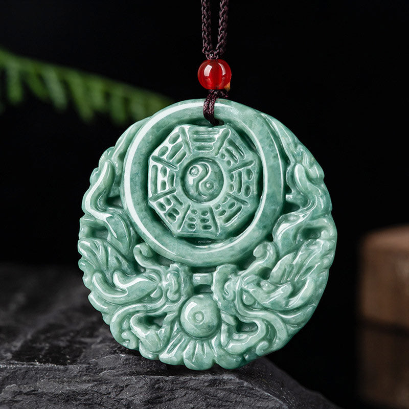 Buddha Stones Smok Jade Yin Yang Równowaga Naszyjnik Wisiorek Sznurkowy - image 2