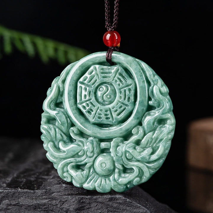 Buddha Stones Smok Jade Yin Yang Równowaga Naszyjnik Wisiorek Sznurkowy - image 2