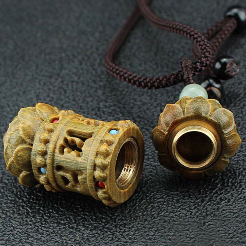 Buddha Stones Tybet Zielony Sandałowiec Palisander Om Mani Padme Hum Lotus Pozytywny Uspokajający Naszyjnik Wisiorek - image 7