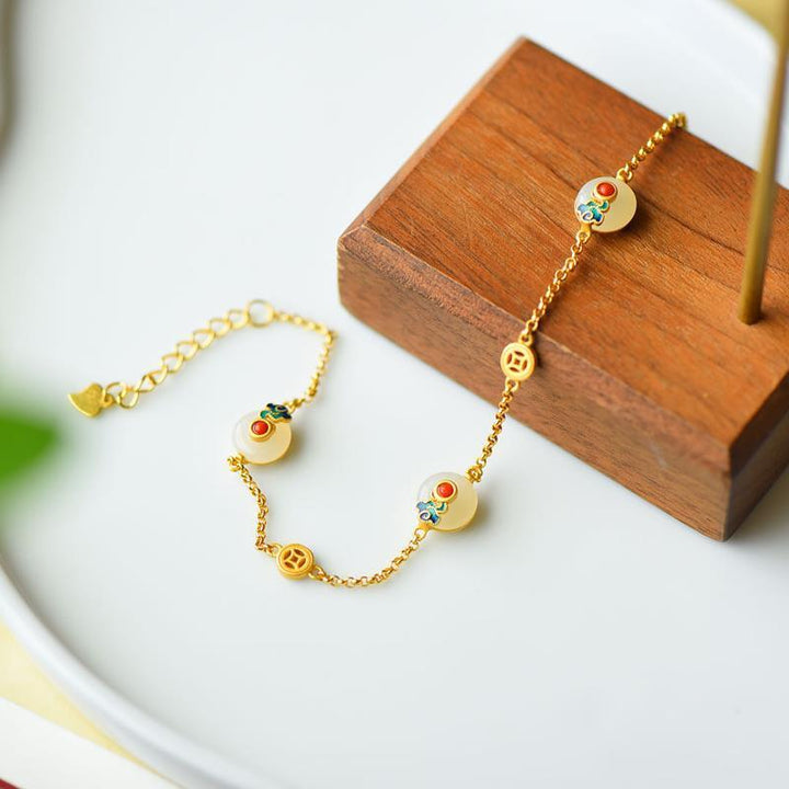 Bransoletka Buddha Stones Peace Buckle White Jade Luck Copper