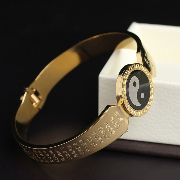 Buddha Stones Yin Yang Lotos Om Mani Padme Hum Mantra Bransoletka Harmonia ze stali tytanowej