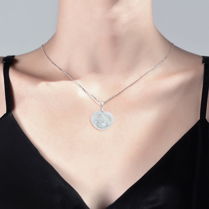 Buddha Stones 925 Srebro Sterling Śmiejący się Budda Biały Jadeit Naszyjnik Wisiorek Błogosławieństwo Szczęścia - image 8