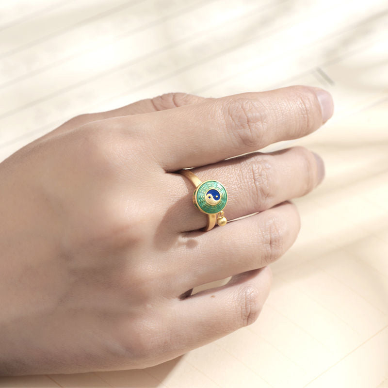 Yin Yang Miedziany Pierścień Szczęścia Bogactwa Obrotowy