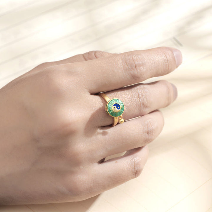 Yin Yang Miedziany Pierścień Szczęścia Bogactwa Obrotowy