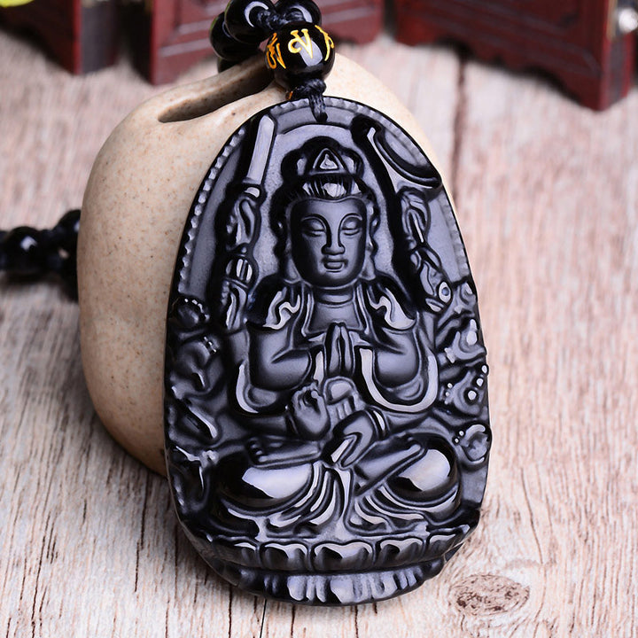 Buddha Stones Chiński Zodiak Obsydian Budda Amulet Ochrona Wisiorek Naszyjnik - image 1