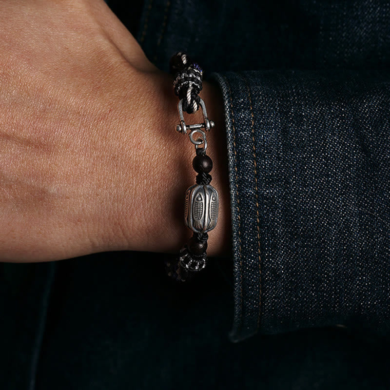 Bransoletka z Buddha Stones 925 ze srebra próby 925 z rybą Koi i bogactwem reinkarnacji, węzeł warkoczowy