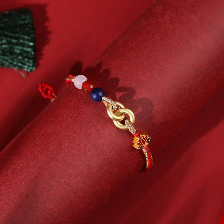 Bransoletka Buddha Stones 925 Sterling Silver Double Peace Buckle Lotus Uspicious