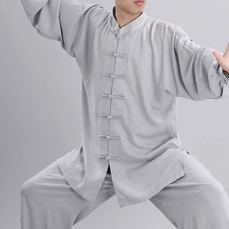 Buddha Stones Medytacja Zen Modlitwa Duchowa Tai Chi Qigong Praktyka Unisex Haft Odzież Zestaw - Jasnoszary długi rękaw - US12, UK/AU16, EU44 (2XL) - image 3