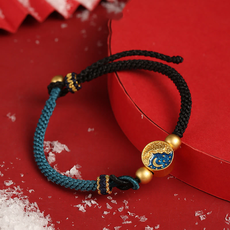 Bransoletka dla pary z ręcznie robionych Buddha Stones z motywem gór i morza, z wygrawerowanym szczęściem, dwukolorowa