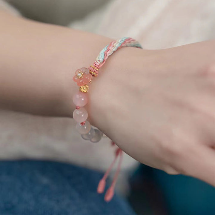 Buddha Stones Naturalny Gradient Agat Reinkarnacja Węzeł Brzoskwiniowy Kwiat Bogactwo Szczęście Ręcznie Robiona Bransoletka Sznurkowa