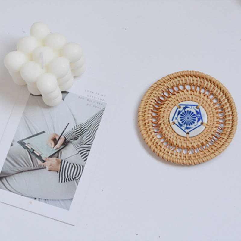 Ceramiczny Kwiatowy Wzór Rattanowy Podkładka Pod Kubek Pod Filiżankę