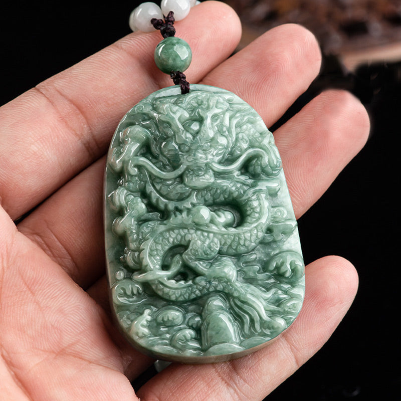 Buddha Stones Chiński Zodiak Smok Jade Naszyjnik Dobrobytu Wisiorek Koralikowy Sznur - image 3