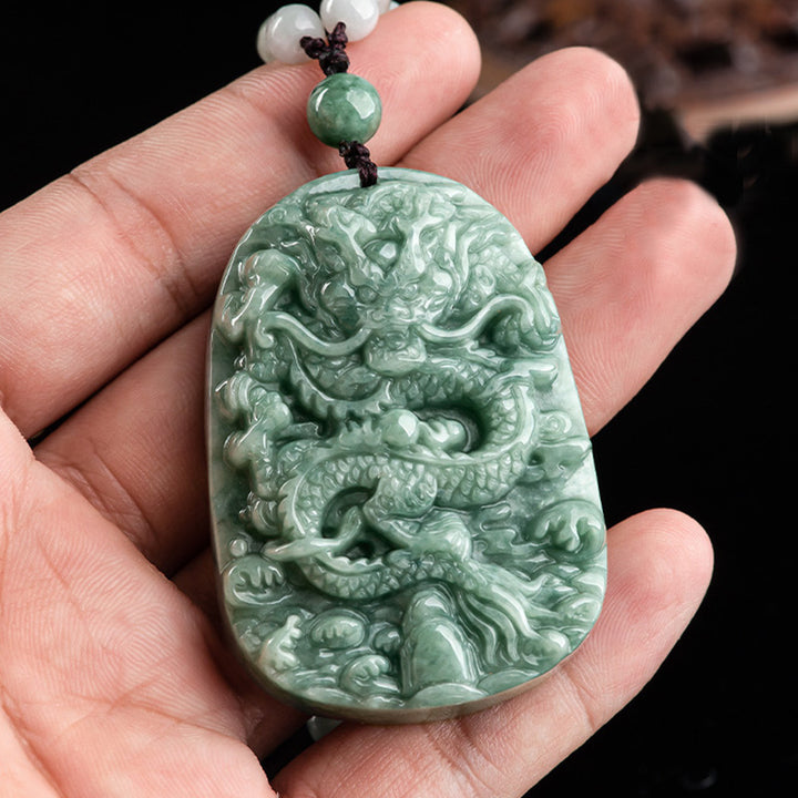 Buddha Stones Chiński Zodiak Smok Jade Naszyjnik Dobrobytu Wisiorek Koralikowy Sznur - image 3