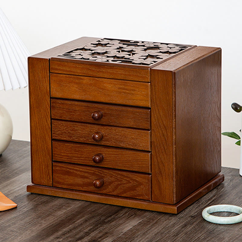 Buddha Stones Vintage Duża Pojemność Drewniane Pudełko na Biżuterię Pudełko Do Przechowywania Biżuterii Z Lustrem