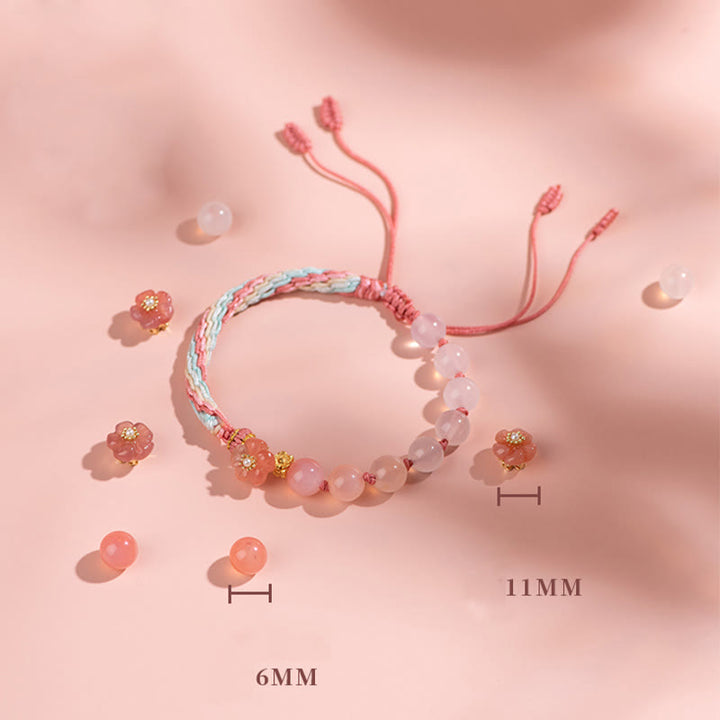 Buddha Stones Naturalny Gradient Agat Reinkarnacja Węzeł Brzoskwiniowy Kwiat Bogactwo Szczęście Ręcznie Robiona Bransoletka Sznurkowa